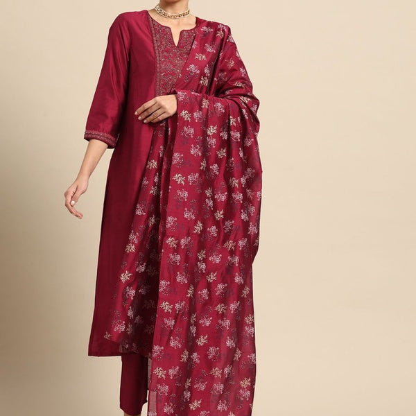 Anouk Women Red Yoke Design Kurta with Palazzos & With Dupatta - Distacart