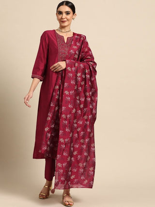 Anouk Women Red Yoke Design Kurta with Palazzos & With Dupatta