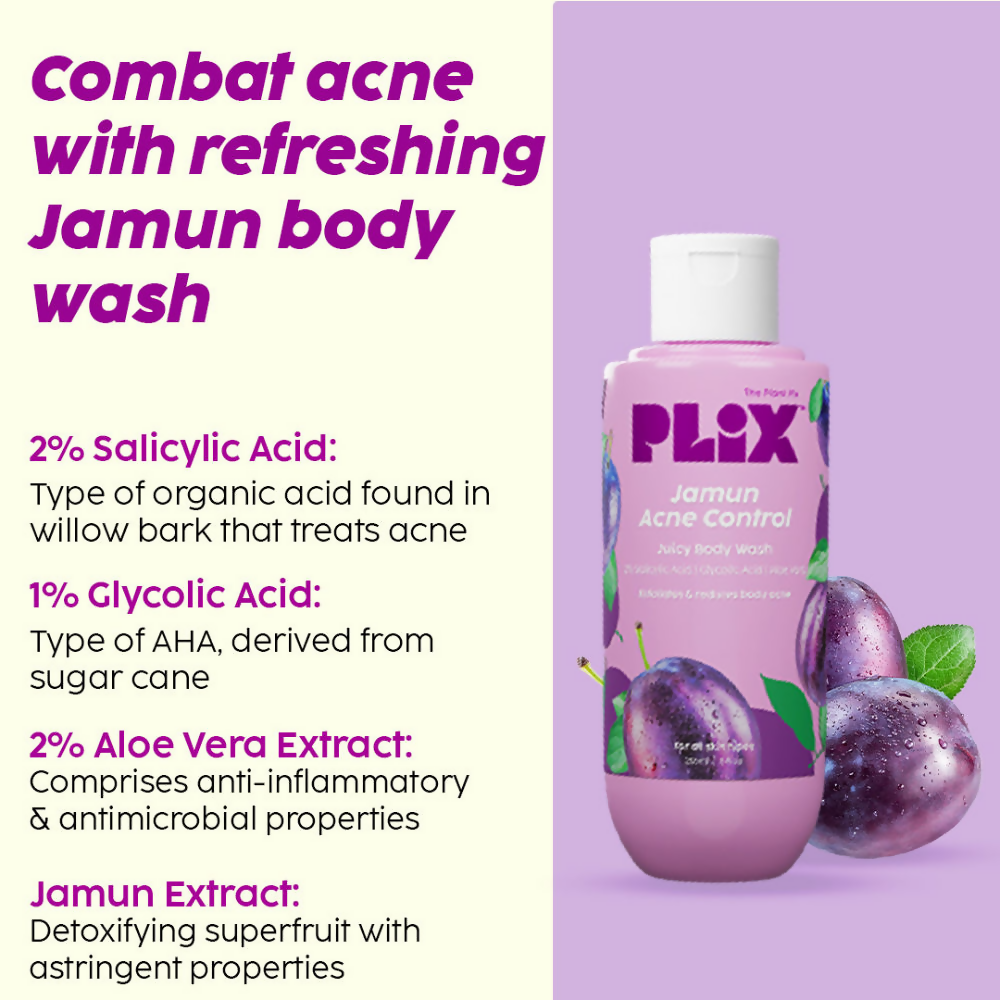 PLIX The Plant Fix Jamun Active Acne Regime With Cleanser & Body Wash For Women & Men - Distacart