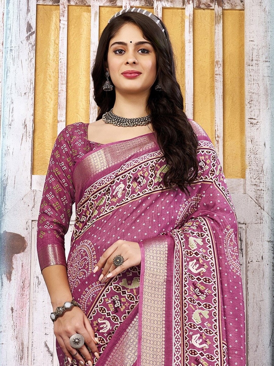 Anouk Printed Zari Bandhani Saree - Distacart