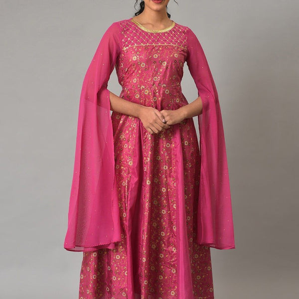AURELIA Ethnic Motifs Printed Cape Sleeves Maxi Dress - Distacart