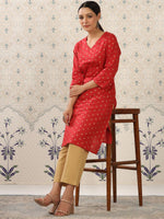 Thumbnail for Ode by House of Pataudi Red & Beige Printed V Neck Pure Cotton Kurta With Palazzos - Distacart