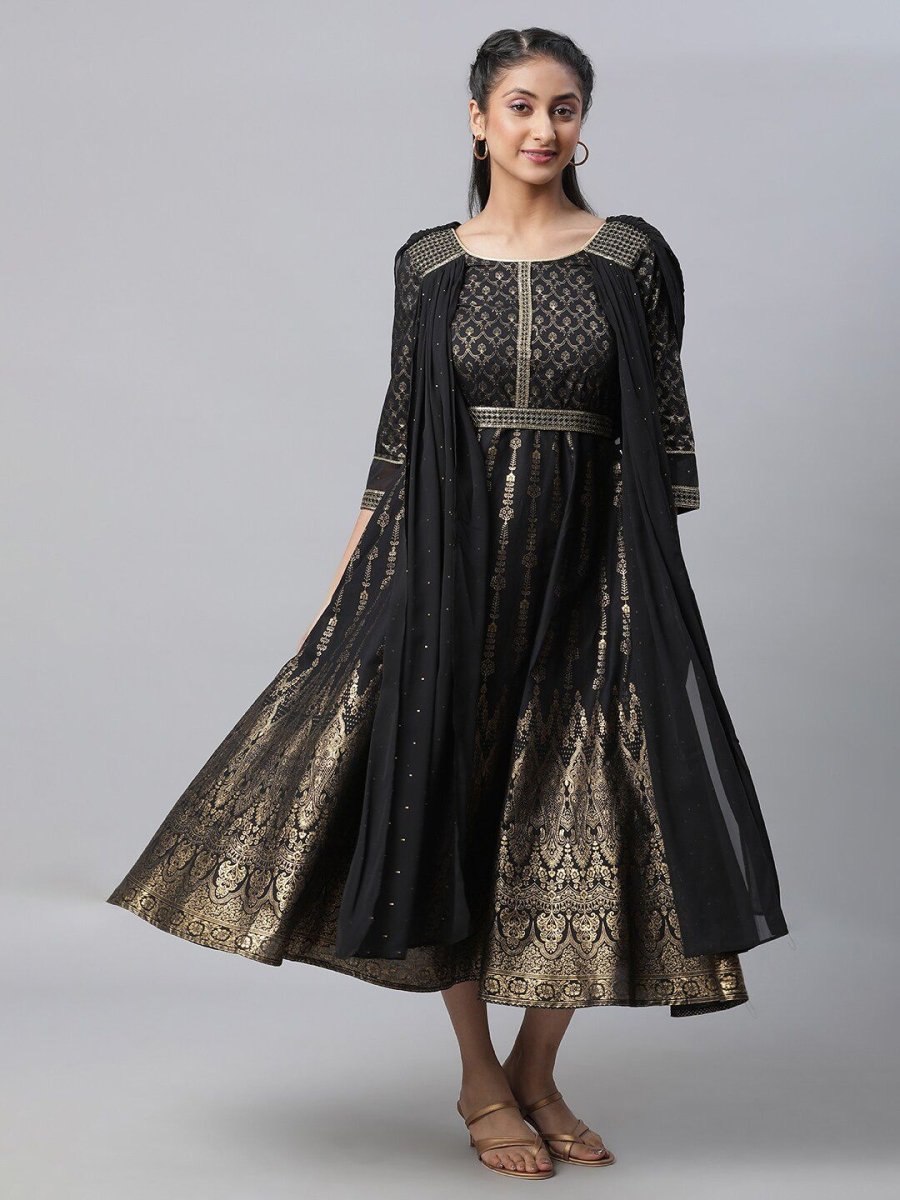 AURELIA Ethnic Motifs Printed Fit & Flare Dress Ethnic Dress - Distacart