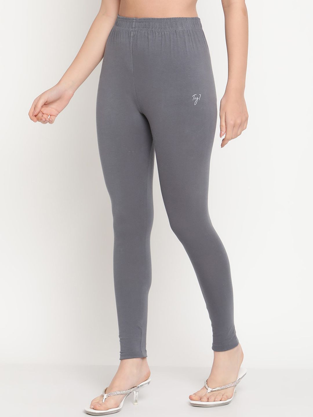 TAG 7 Women Grey Solid Cotton Ankle-Length Leggings - Distacart