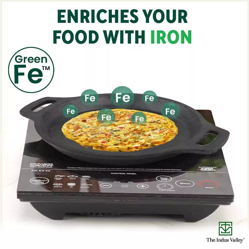 The Indus Valley CASTrong Cast Iron Fish Fry Pan, Pre-seasoned, Nonstick, 100% Pure, Toxin-free, Induction, 22.4/25cm, 1.5kg/2kg