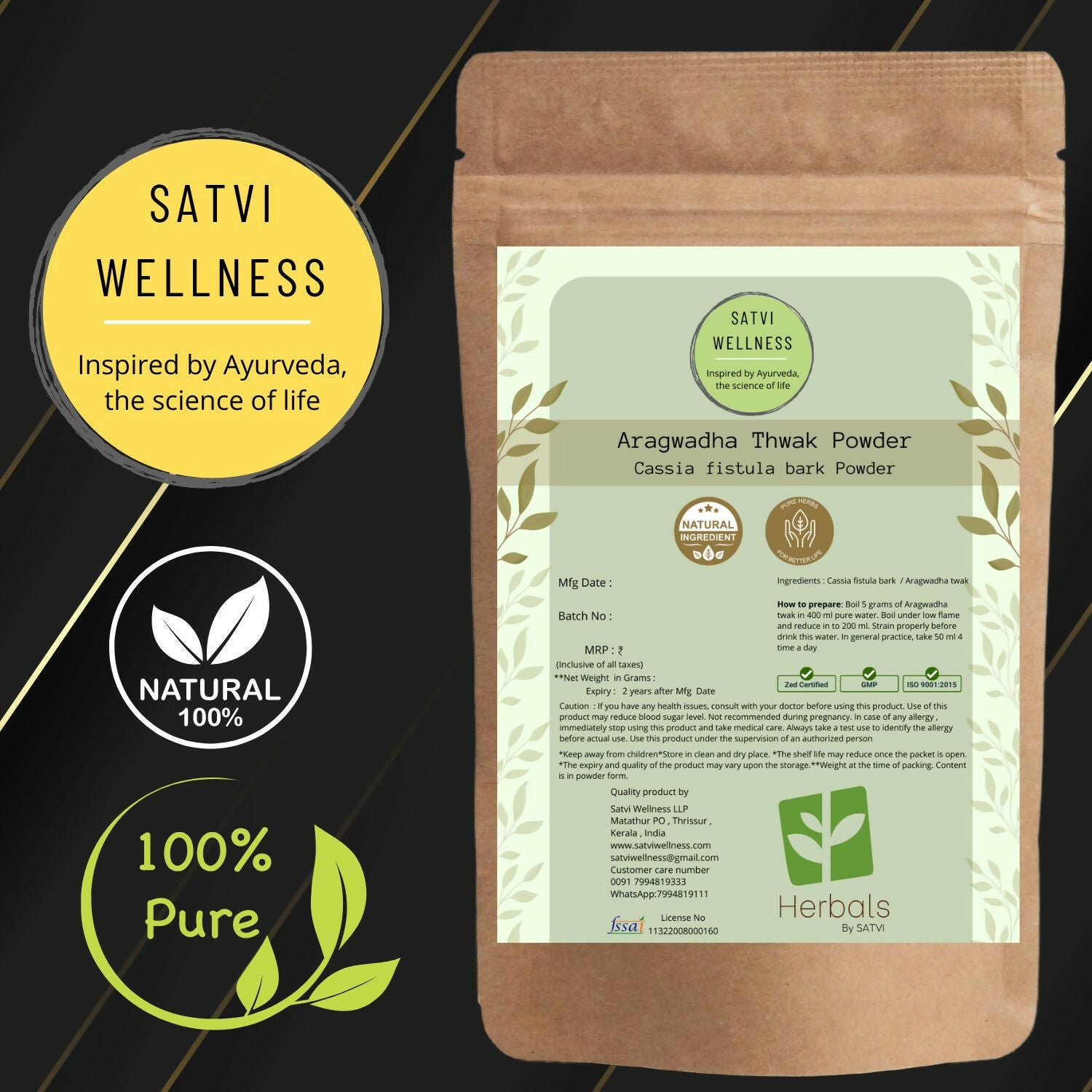 Satvi Wellness Aragwadha Bark Powder - Distacart