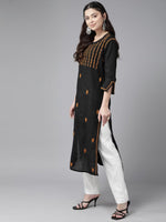 Thumbnail for ADA Ethnic Motifs Embroidered Chikankari Cotton Straight Kurta - Distacart
