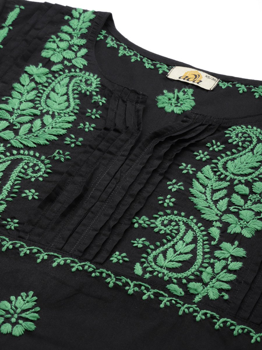 ADA Women Ethnic Motifs Embroidered Cotton Chikankari Floral Kurta - Distacart