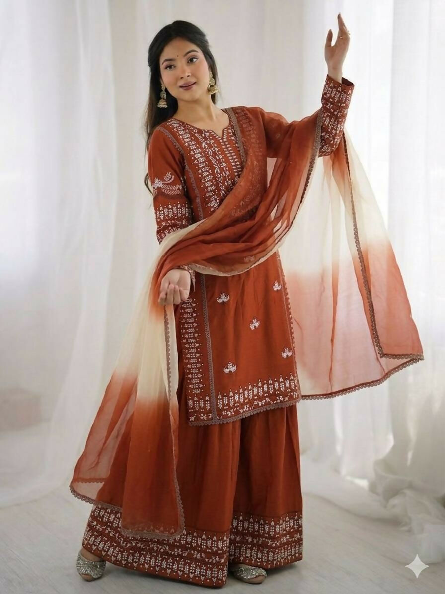 Teeya Creation Womens Trendy Stylish Embroidery Thread Work Kurta Set - Dista