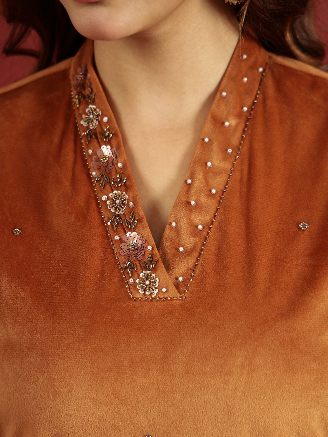 Sangria V-Neck Kurta & Trouser With Dupatta - Distacart