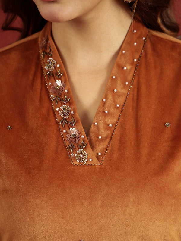 Sangria V-Neck Kurta & Trouser With Dupatta