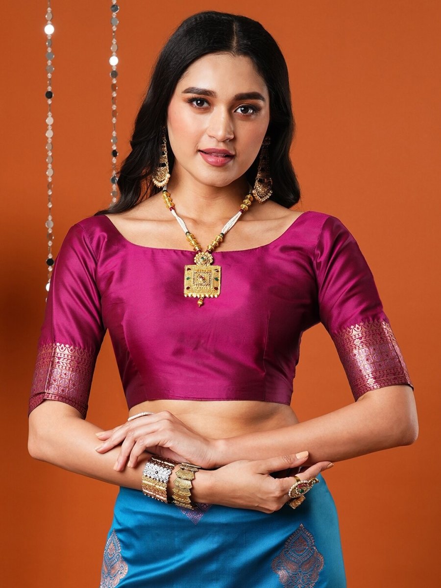 Anouk Blue & Gold-Toned Ethnic Motifs Woven Design Banarasi Saree - Distacart