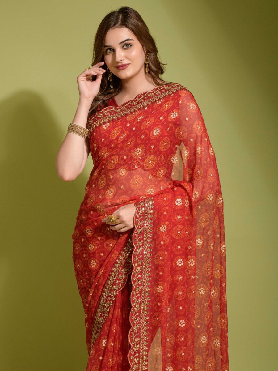 Anouk Red & Yellow Ethnic Motifs Printed Embroidered Saree - Distacart