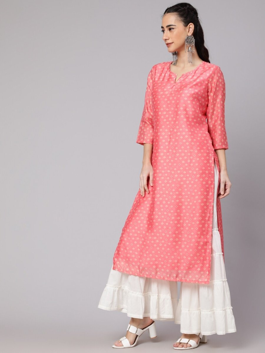 Aks Ethnic Motifs Printed Round Neck Chanderi Silk Straight Kurta - Distacart