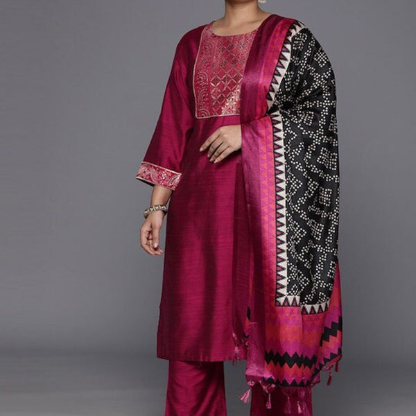 Sztori Plus Size Yoke Design Regular Patchwork Kurta With Trousers & Dupatta - Distacart