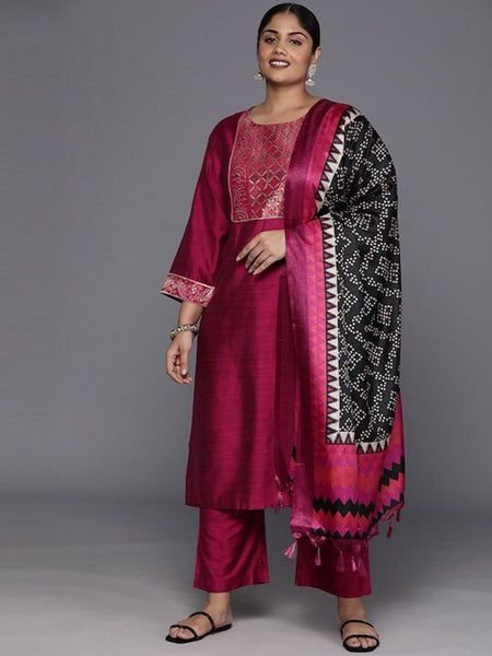 Sztori Plus Size Yoke Design Regular Patchwork Kurta With Trousers & Dupatta - Distacart