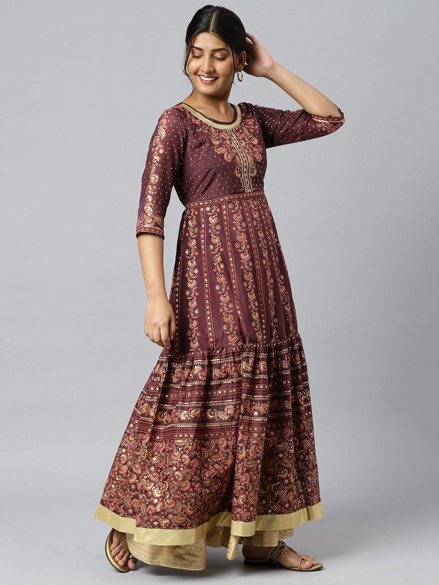AURELIA Maroon Ethnic Motifs Maxi Dress