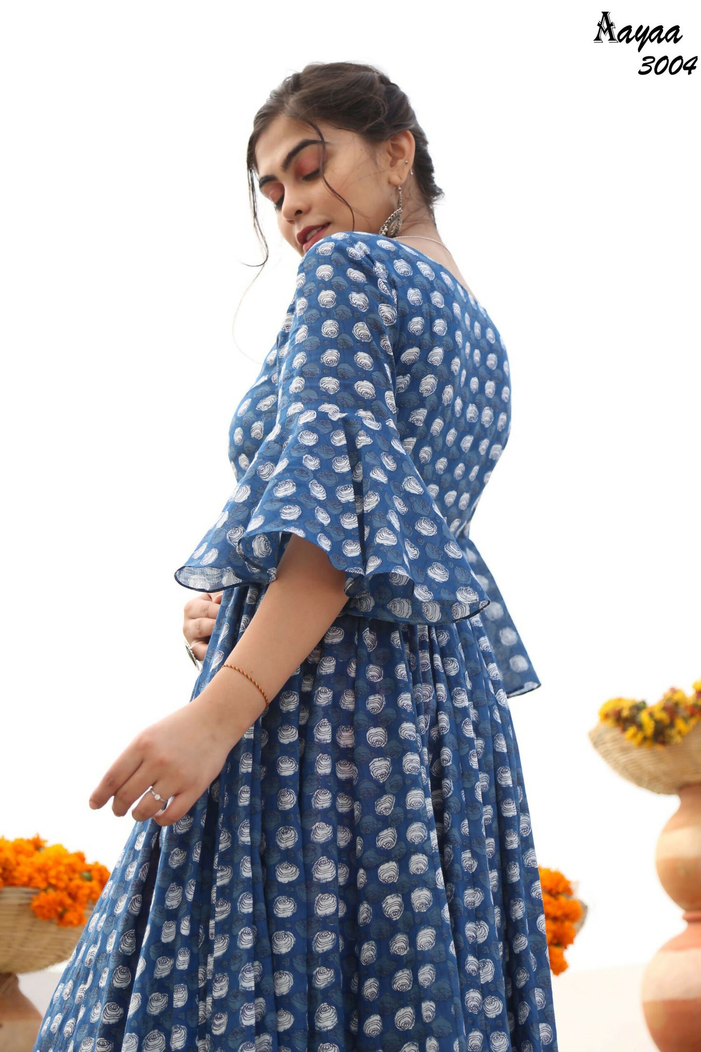 Aayaa Pure Ab Cotton Gown With Heavy Digital Print - Multi Color - Distacart