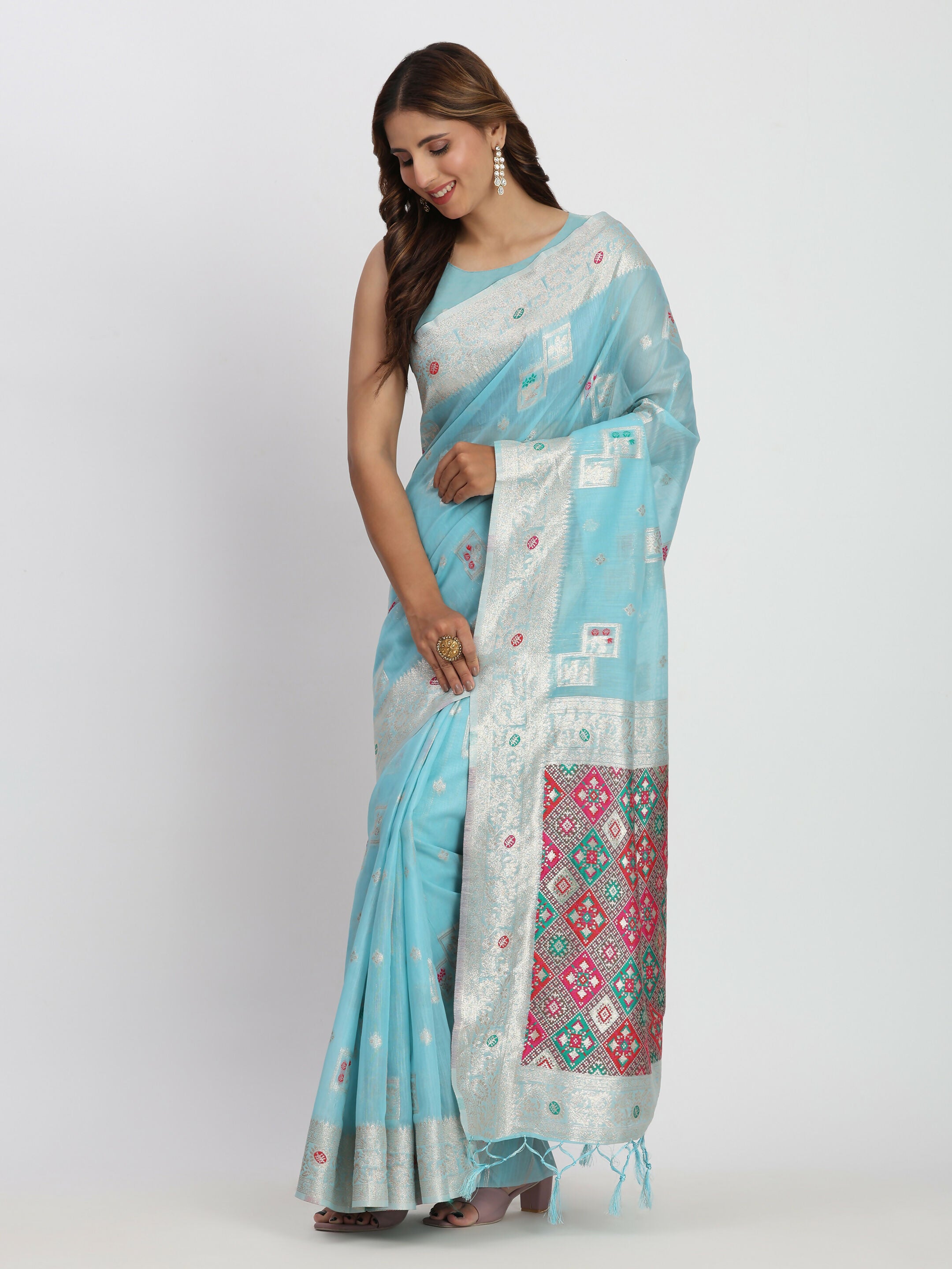 Astita Linen Cotton Sky Blue Saree