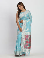 Thumbnail for Astita Linen Cotton Sky Blue Saree