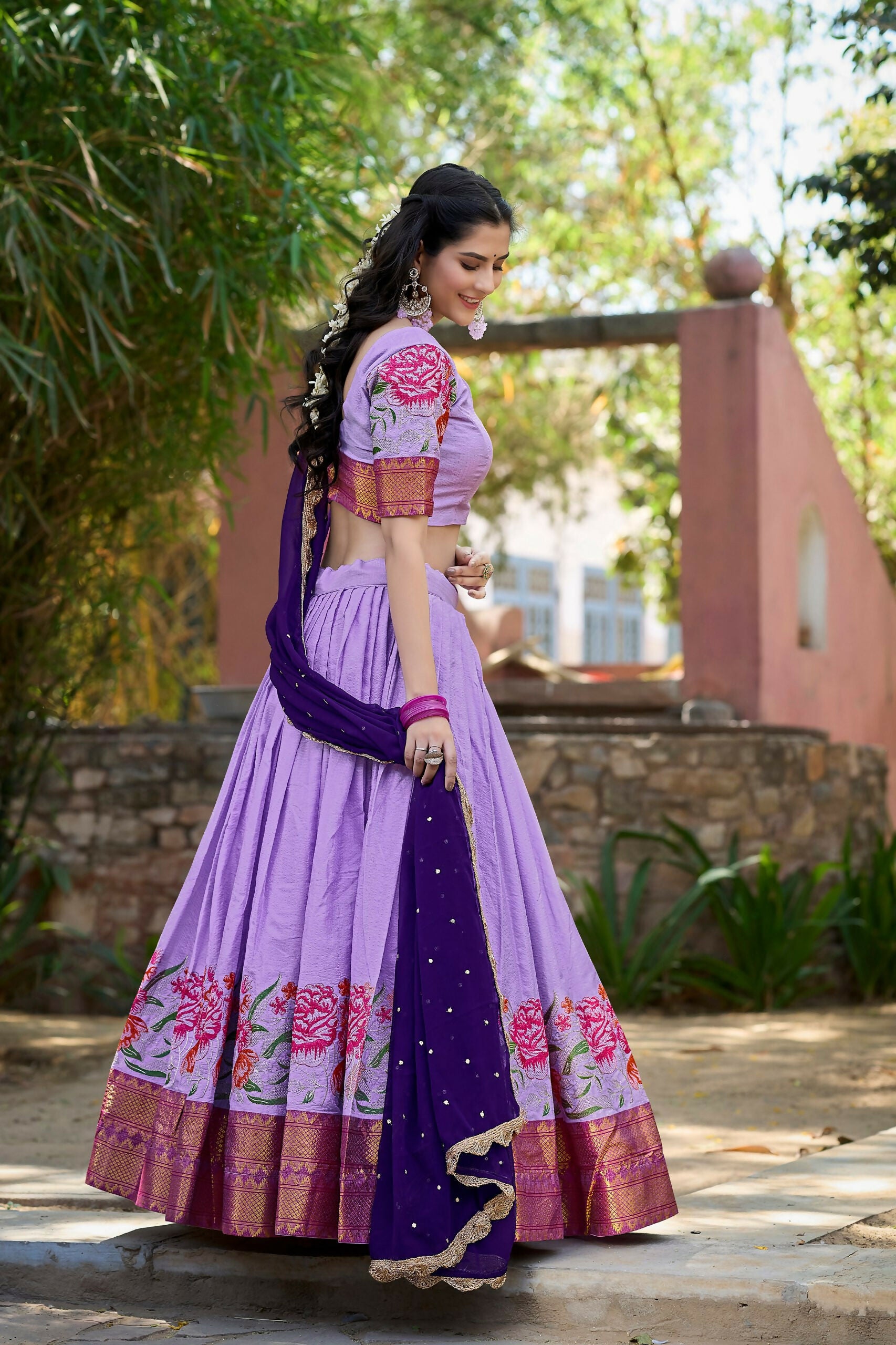 Vastranavya Stunning Cotton Silk Thread Embroidery Work Lehenga Choli - Lavander - Distacart
