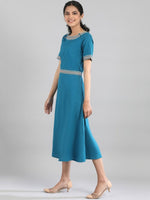 Thumbnail for AURELIA Women Blue Solid A-Line Dress - Distacart