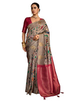 Thumbnail for Joban Fashion Multi Color Soft Silk Weaving Fabric With Digital Jamdani Print With Jacquard Rich Pallu & Blouse With Spring Tassels