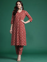 Thumbnail for Indo Era Women Printed Pleated Pure Cotton Kurta with Trousers