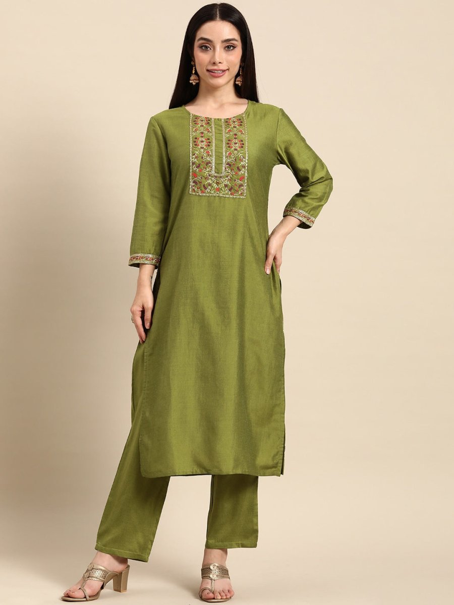 All About You Women Ethnic Motifs Embroidered Sequinned Kurta With Trousers - Distacart