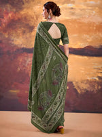 Thumbnail for Vastranavya Mehendi Crepe Printed Saree with Unstitched Blouse - Distacart
