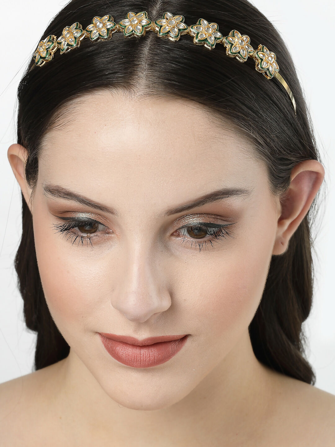 NVR Women's Gold-Plated Kundan Embellished Hairband - Distacart