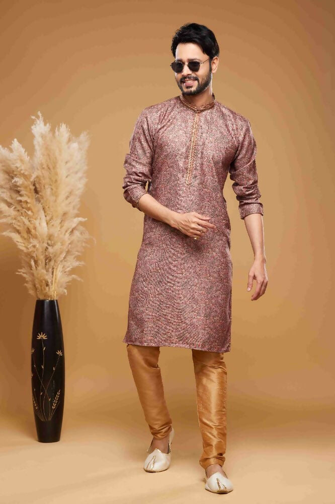 Raivat Ethnic Art Silk Digital Print Pintux Work Kurta Pajama In Onion Pink Colour - Distacart