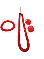 Thumbnail for Inhanns Complete Look Crystal Statement 3-Piece Set (Adjustable Necklace + Earrings + Adjustable Bangle ) - Red - Distacart