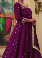 Thumbnail for Teeya Creation Wine Color Pure Vichitra Silk Embroidery Work Party Wear Gown