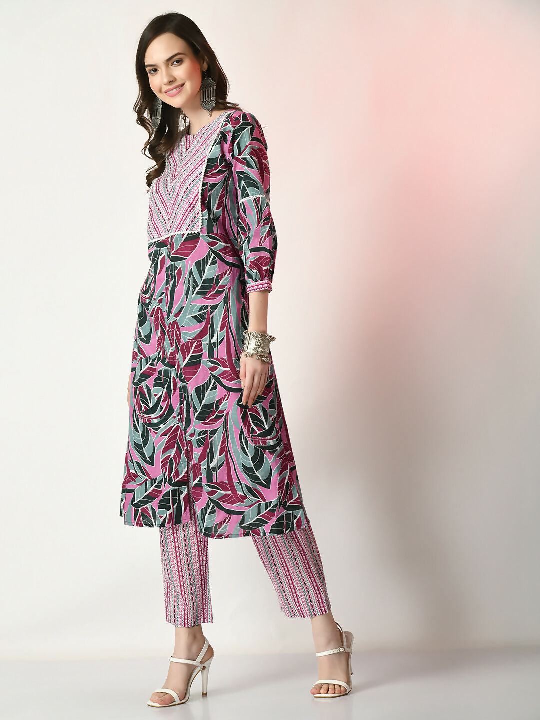 Myshka Women's Multi Printed Kurta With Palazzos - Distacart