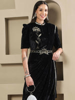 Thumbnail for Joban Fashion Women Black Velvet Hand Embellishment Stitched Kurta Set - Distacart