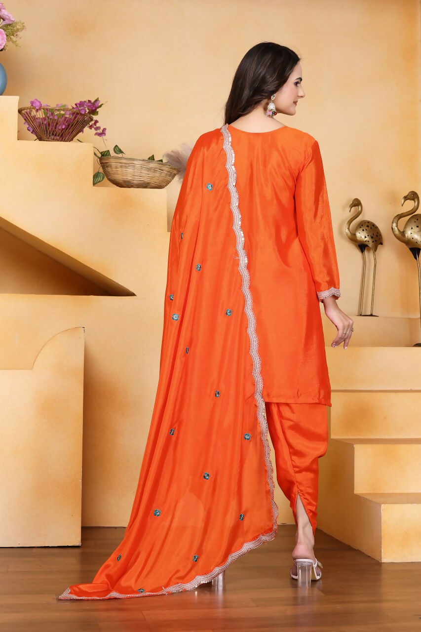 Teeya Creation Orange Color Chinon Silk Party Wear Punjabi Dhoti Suit - Distacart
