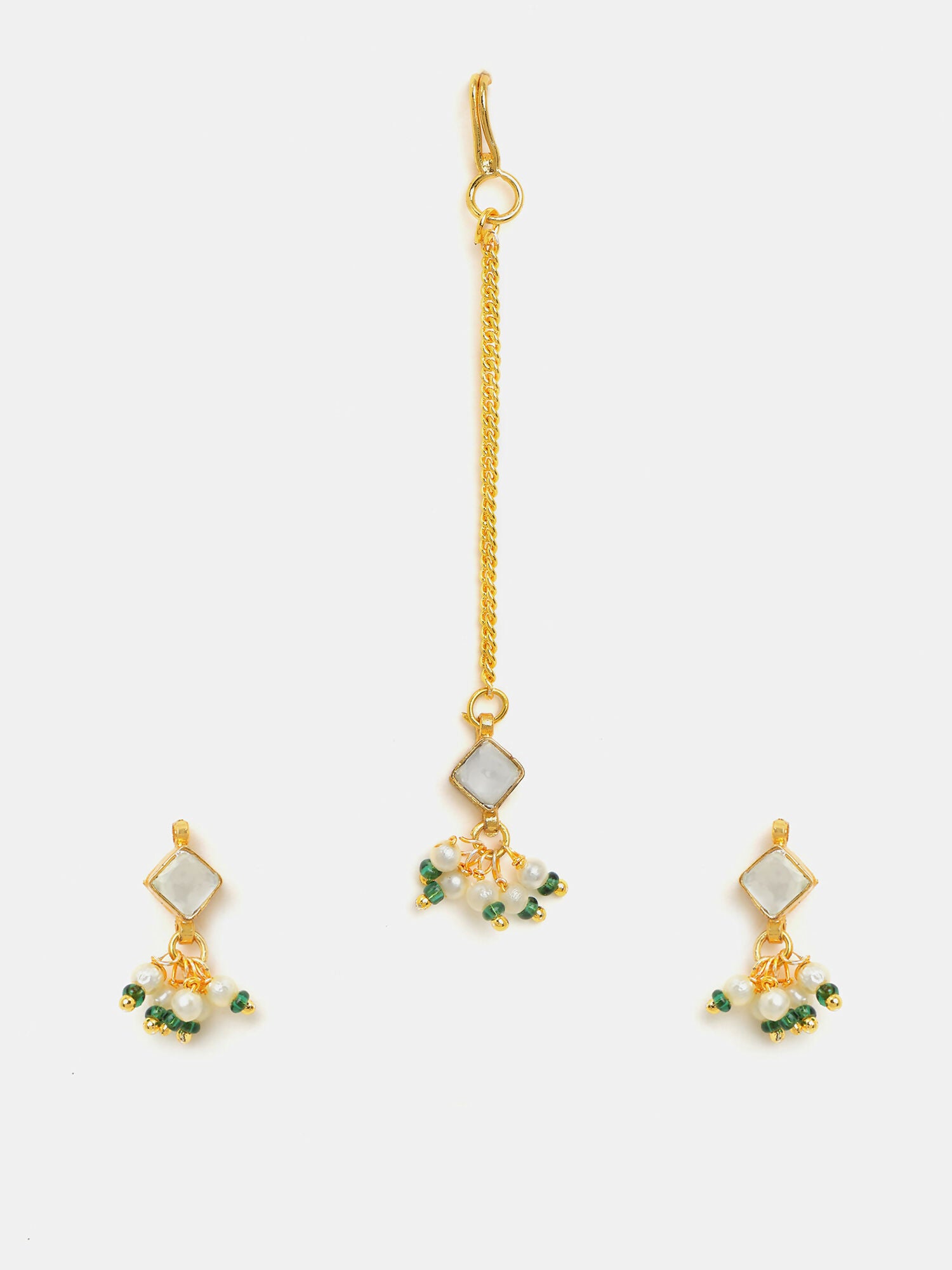 Ruby Raang Double Color Drops Maang Tikka And Earrings Set