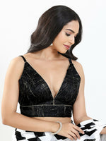 Thumbnail for Joban Fashion Black Satin Crush Padded Blouse With V Neck Sleeveless - Distacart
