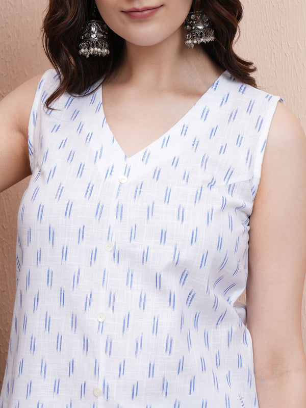 Vishudh White Printed Straight Pure Cotton Kurta with Palazzos