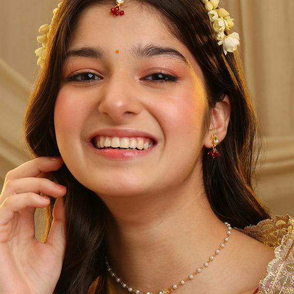 Ruby Raang Maang Tikka With Necklace And Earrings Set