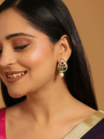 Thumbnail for Nuyug 22K Gold Plated Emarald Stone Studded Contemporary Petal Shaped Pearl Drop Stud Earrings - Distacart