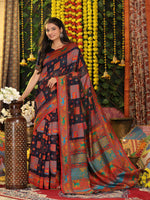 Thumbnail for Astita Linen Cotton Navy Blue Saree