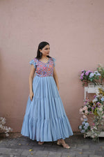 Thumbnail for Jyoti Fashion Women's Grey Printed with Sequins Faux Georgette Anarkali Dress - Distacart
