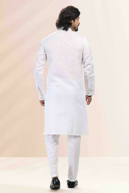 Raivat Ethnic Linen Cotton Pintux Work Kurta Pajama In Off White Colour - Dista