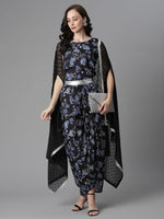 Thumbnail for Ahalyaa Women's Black Crepe Digital Print Top Skirt With Shrug - Distacart