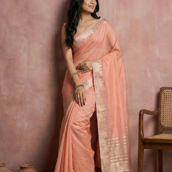Shree Shyam Fashion Peach Cotton Saree - Distacart