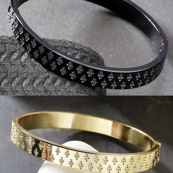 NVR Men's Set of 2 Gold & Black Rhodium-Plated Stainless Steel Kada Bracelet - Distacart