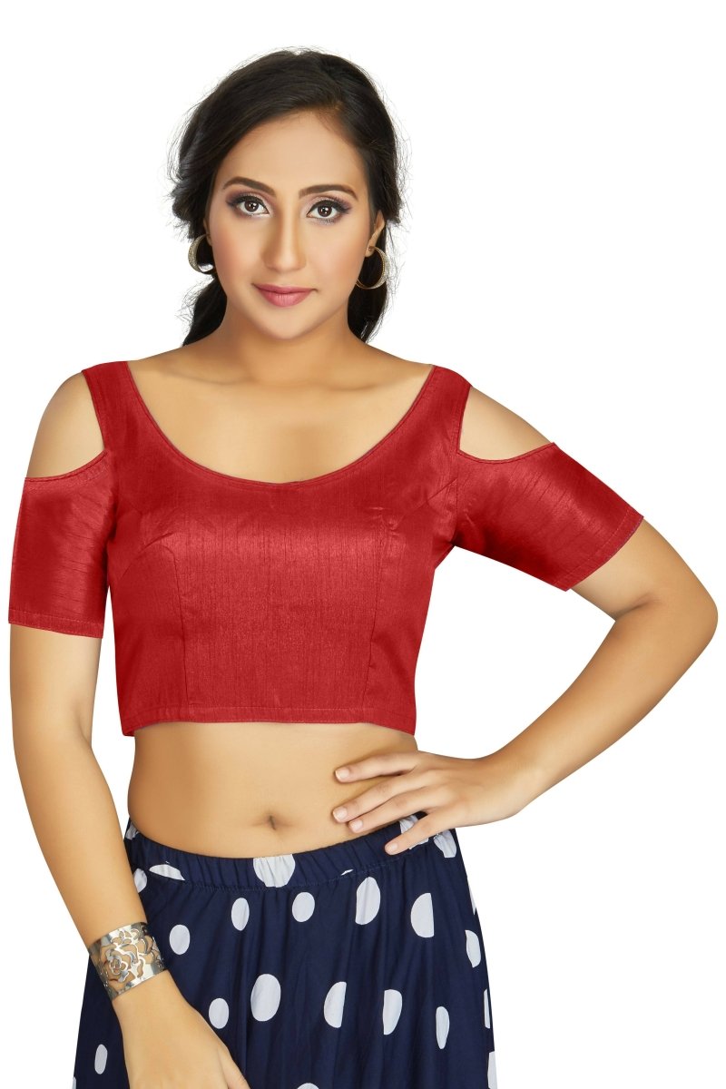 Aastha Fashion Women's Red Art Silk Cold Shoulder Sleeve Readymade Blouse - Distacart
