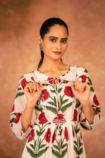 Thumbnail for Joban Fashion Red Rose Floral Hand Block Printed Cotton Kurta Pant Set - Distacart